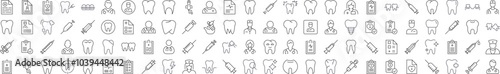Dentist Related Simple Sign Set. Contains Icons of Teeth, Doctor, Syringe, Prescription for Banners, Infographics, Books, Articles and Other Types of Design