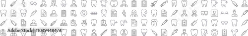 Dentist Related Icon Set. Contains Icons of Teeth, Doctor, Syringe, Prescription for Banners, Infographics, Books, Articles and Other Types of Design