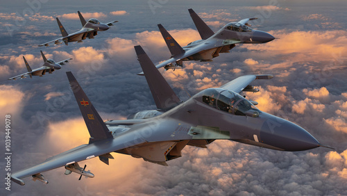 Obraz na płótnie Formation of combat aircraft of the Chinese air force w salonie