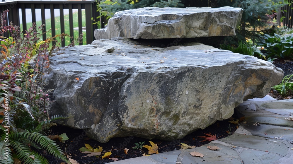 flat stone podium on a rock platform serves as a stylish showcase against a backdrop of verdant forest scenery flat stone podium on a rock platform serves as a stylish showcase against a backdrop of verdant forest scenery