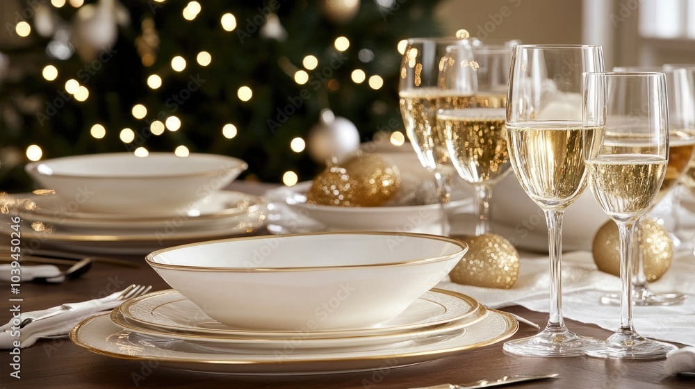 Elegant Christmas Table Setting with Golden Accents