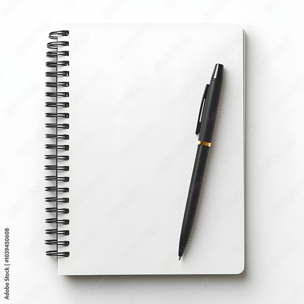 Blank Spiral Notebook with Black Pen on White Background Blank Spiral Notebook with Black Pen on White Background