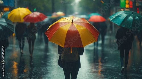 Wallpaper Mural A group of people walking down a wet street with umbrellas Torontodigital.ca