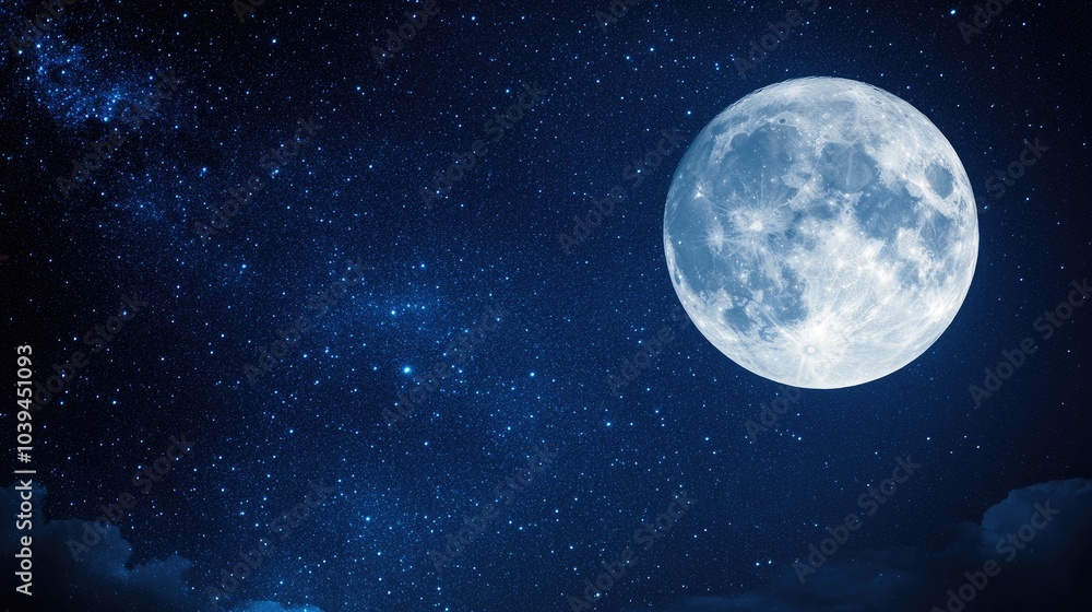 Serene Night Sky with Bright Full Moon and Stars Serene Night Sky with Bright Full Moon and Stars