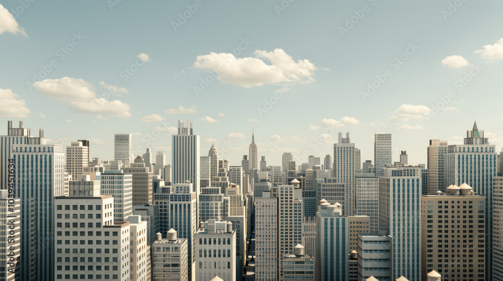 Obraz premium dynamic metropolis filled with skyscrapers and modern architecture, showcasing vibrant urban landscape under clear sky. scene captures essence of city life and innovation
