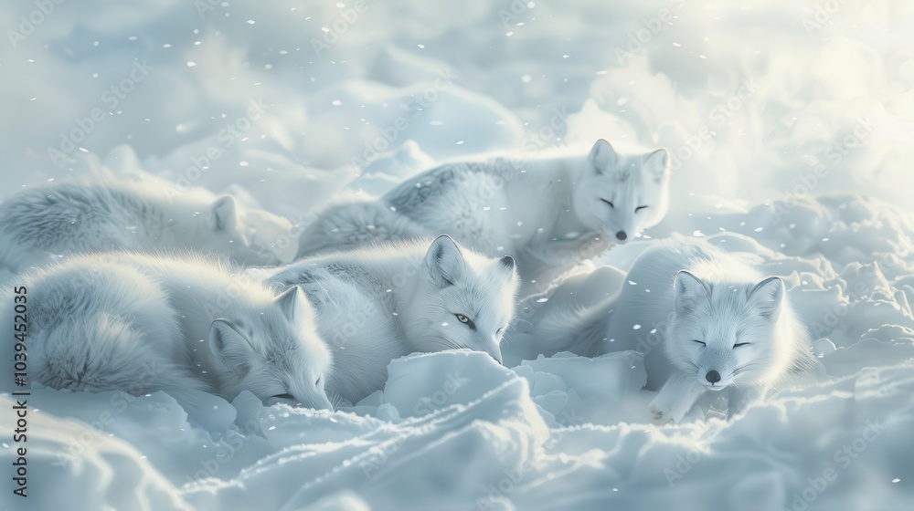 Arctic Foxes Play in the Soft Snowy Landscape Arctic Foxes Play in the Soft Snowy Landscape