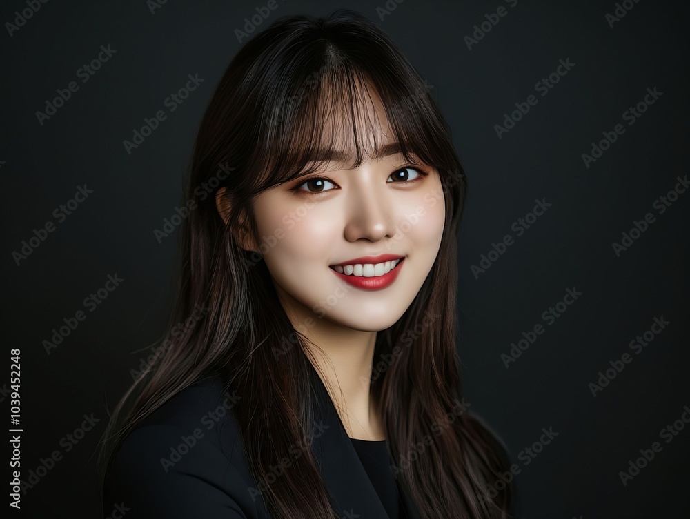 A woman with long brown hair and a black blazer smiles at the camera A woman with long brown hair and a black blazer smiles at the camera