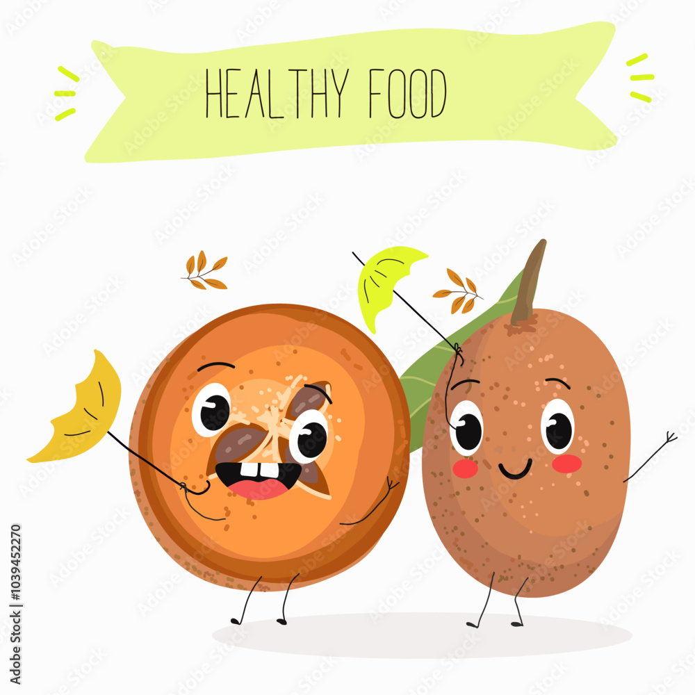 Cute sapodilla characters, funny fruits, different activities. Flat vector illustration. Organic food, healthy food, illustrations for kids menu, invitations. Cute sapodilla characters, funny fruits, different activities. Flat vector illustration. Organic food, healthy food, illustrations for kids menu, invitations.