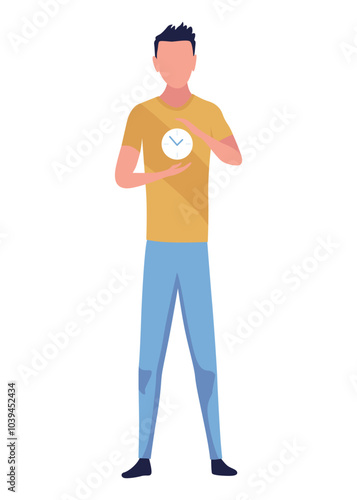 Effective time management. Efficiency work time. Freelance man worker with productivity clock. Time management, control business time or work deadline concept, smart businessman