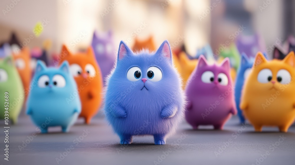 Obraz premium Colorful cartoon cats with big eyes