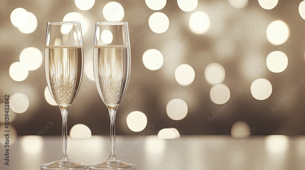 Elegant Toast with Champagne Glasses and Bokeh Background Elegant Toast with Champagne Glasses and Bokeh Background