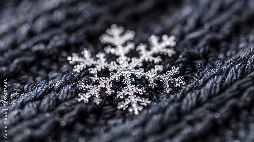 Snowflake Macro Shot on Dark Fabric Background Snowflake Macro Shot on Dark Fabric Background