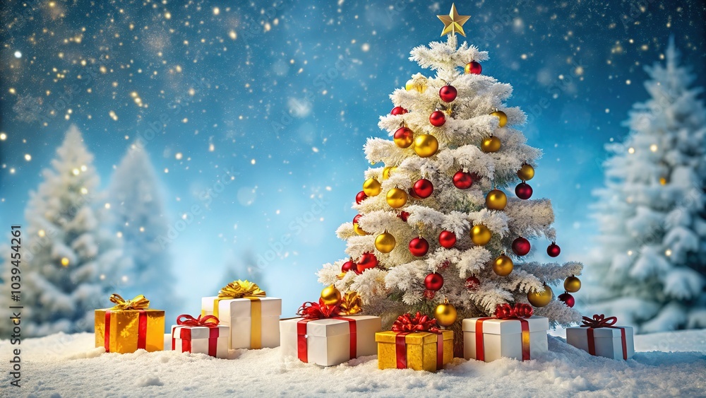 A Christmas tree, resplendent in red and yellow gifts, dominates the panoramic view. A Christmas tree, resplendent in red and yellow gifts, dominates the panoramic view.