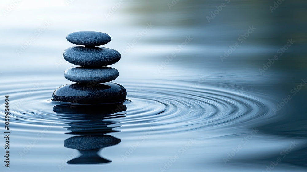Fototapeta premium Tranquil Stacked Stones on Water Surface