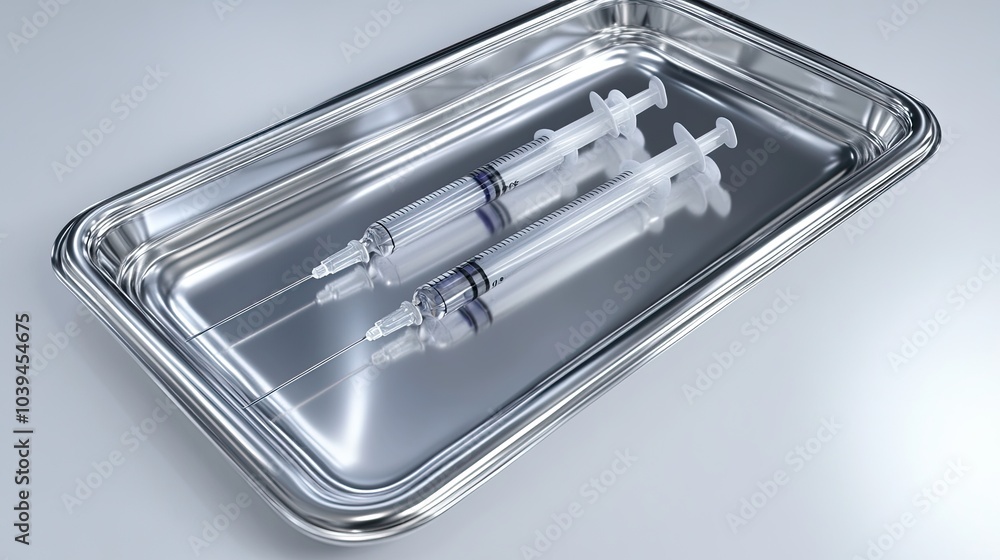 Medical Syringes on Stainless Steel Tray Medical Syringes on Stainless Steel Tray