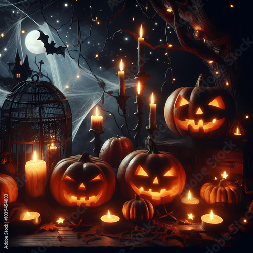 A haunting Halloween evening filled with glowing pumpkins and flickering candlelight.