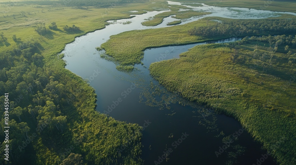 Serene Aerial View of a Lush Wetland Landscape Serene Aerial View of a Lush Wetland Landscape