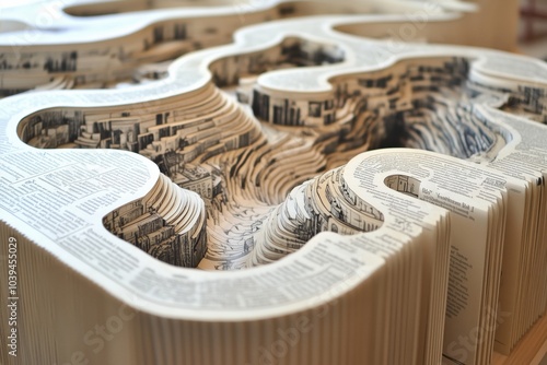 A creative maze formed within the pages of a giant book, showcasing intricate pathways and designs.