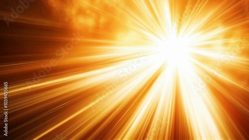 A bright, radiant explosion of golden light beams outward, illuminating the dark with intense energy and warmth. The glowing rays create a dynamic, starburst effect with shimmering particles.