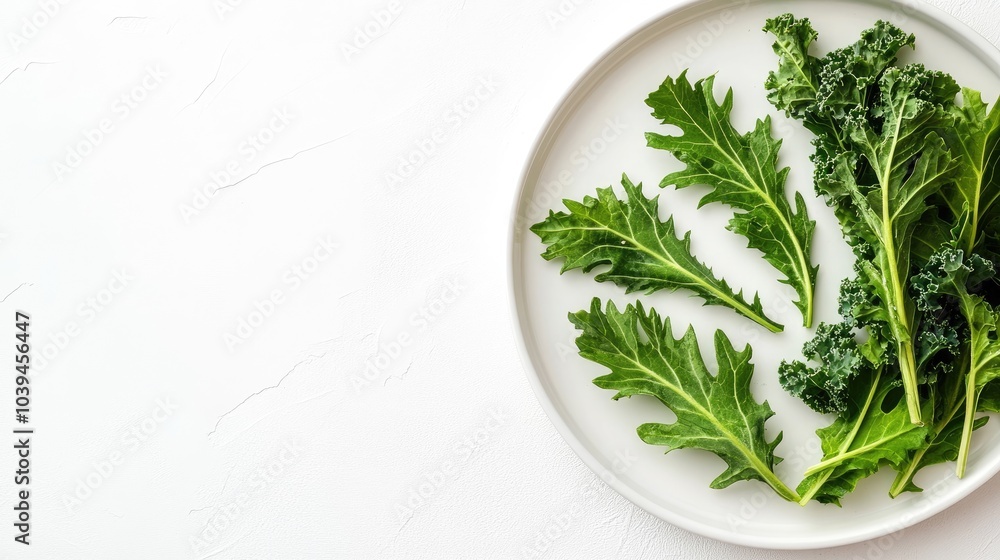 Fresh Kale Leaves on White Plate for Healthy Eating