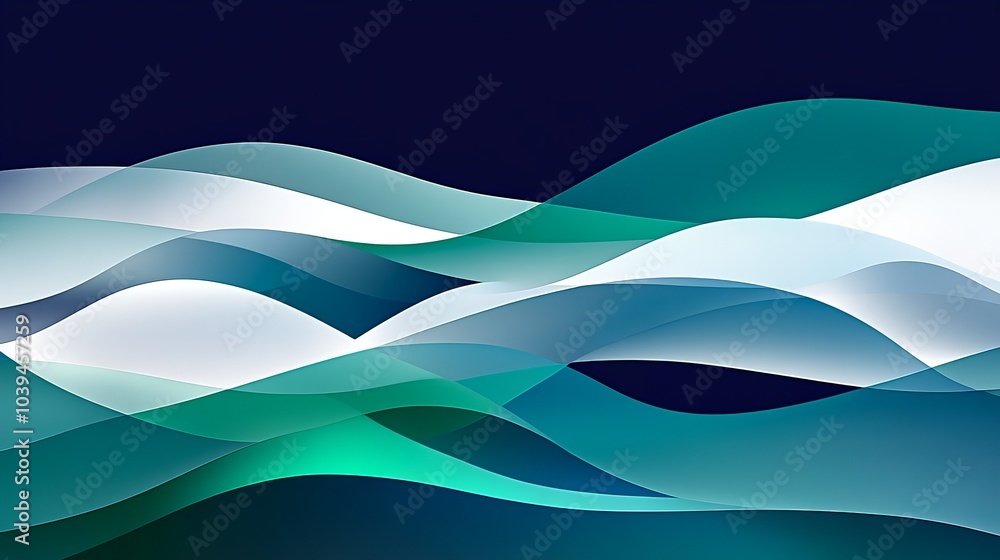 A blue-and-white abstract painting featuring wavy lines atop and bottom A blue-and-white abstract painting featuring wavy lines atop and bottom