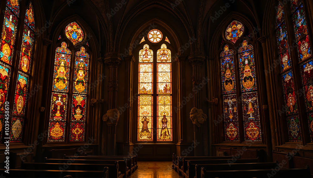 Fototapeta premium Golden-dark stained glass patterns