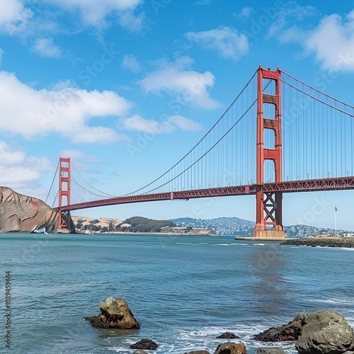 The Majestic Golden Gate Bridge in San Francisco, USA, Spanning the Picturesque Waters