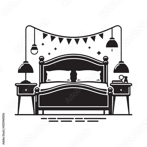 Bed Silhouette Vector Art Minimalist Furniture Design