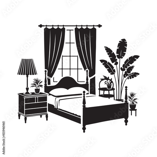 Bed Silhouette Vector Art Minimalist Furniture Design