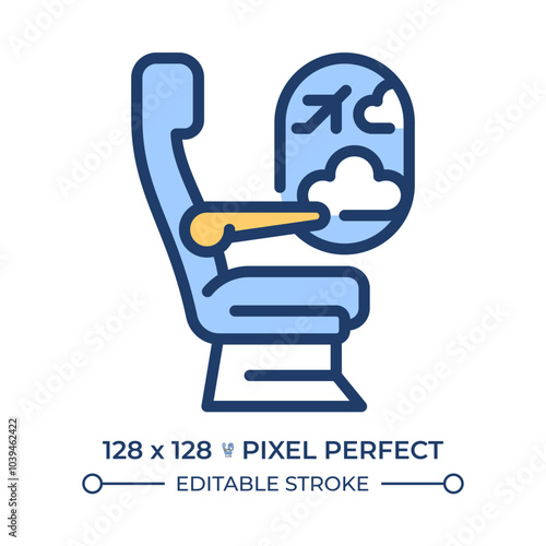 Airplane passenger seat RGB color icon. In-flight comfort. Seating arrangements. Travel experience. Window seat. Isolated vector illustration. Simple filled line drawing. Editable stroke