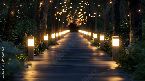 A path with lights on the sides of it
