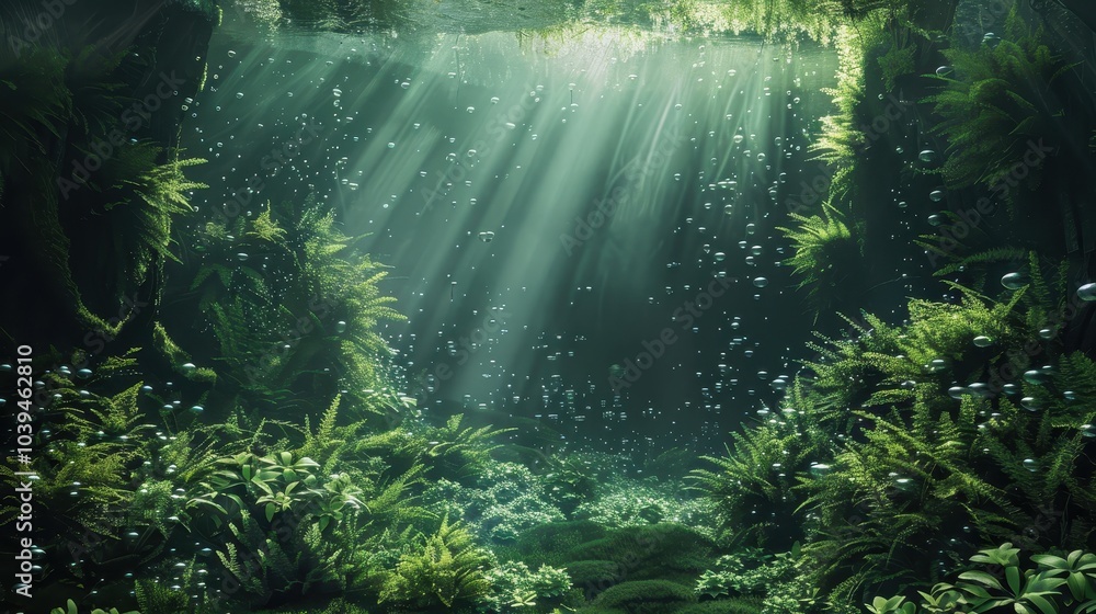 Ethereal Underwater Landscape with Flowing Light Ethereal Underwater Landscape with Flowing Light