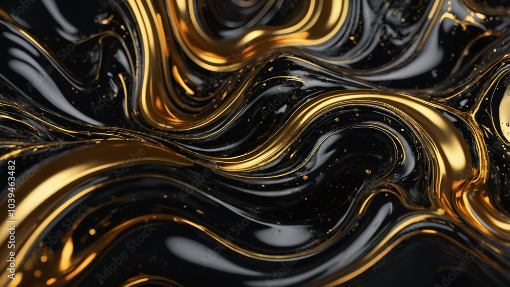 Fototapeta premium 3D abstract liquid black and gold background. luxury elegant wallpaper