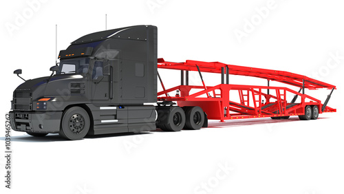 Car Carrier Semi Truck Trailer 3D rendering on white background photo