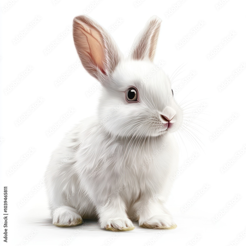 A cute white rabbit sitting, showcasing its fluffy fur and expressive eyes. A cute white rabbit sitting, showcasing its fluffy fur and expressive eyes.