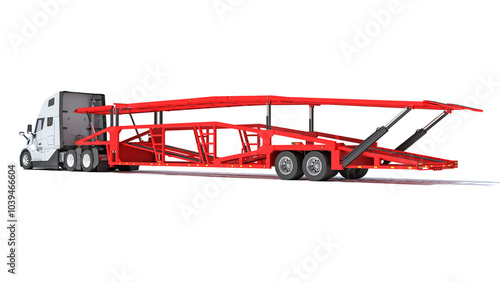 Car Carrier Semi Truck Trailer 3D rendering on white background photo