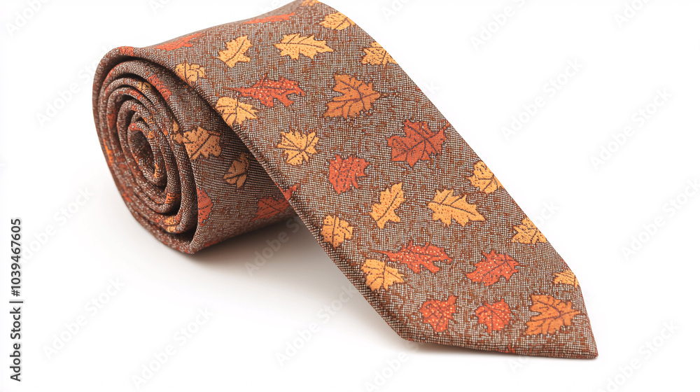 The image features a stylish Thanksgiving tie with a pattern of fall leaves in vibrant orange and brown hues. The leaves are artfully scattered across the tie’s surface, evoking the spirit of the The image features a stylish Thanksgiving tie with a pattern of fall leaves in vibrant orange and brown hues. The leaves are artfully scattered across the tie’s surface, evoking the spirit of the