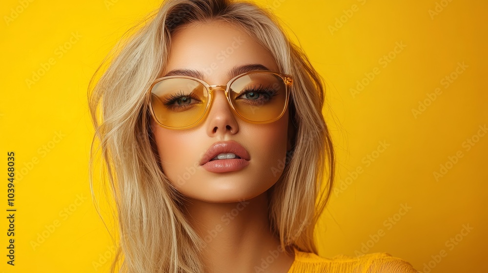 Stylish female model on yellow background, Generative AI