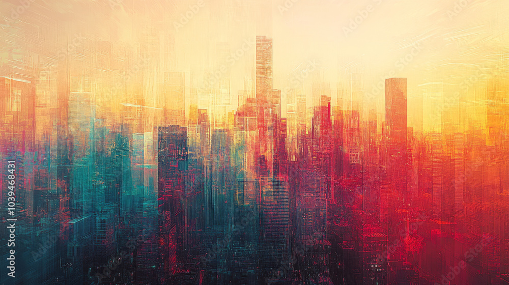 A vibrant city skyline shines brightly, layered with a dreamy, abstract background. This digital art imagines a futuristic world, blending real and virtual spaces. A vibrant city skyline shines brightly, layered with a dreamy, abstract background. This digital art imagines a futuristic world, blending real and virtual spaces.
