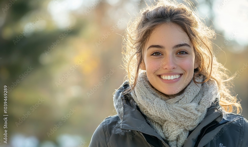 Portrait of smiling woman in a jacket, Generative AI