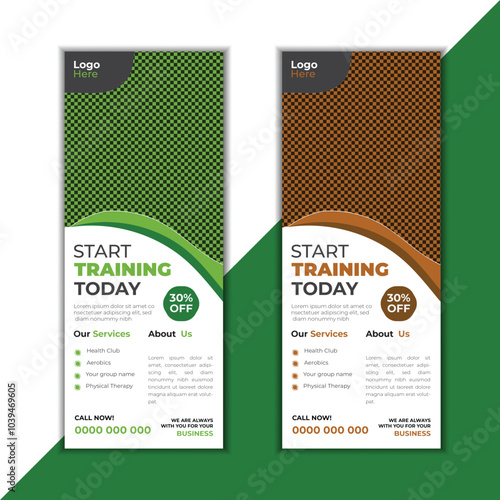 Build your body strong Fitness gym business standee x rollup banner design with three variant vector template