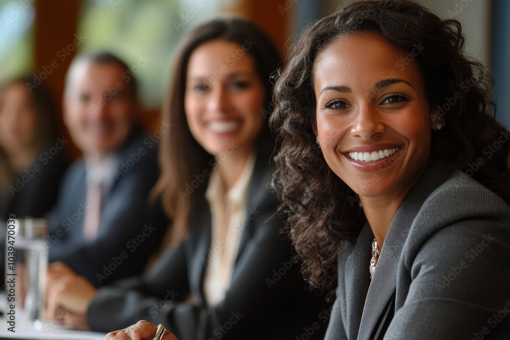 Businesspeople smiling during a meeting, Generative AI
