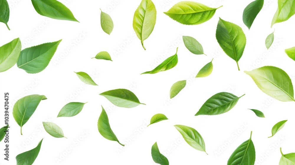 Falling Green Leaves on White Background Falling Green Leaves on White Background