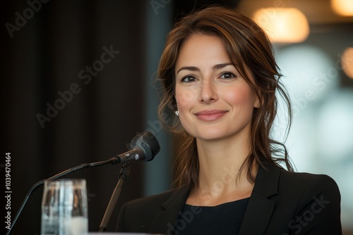 Obraz na płótnie Elegant business woman giving a speech at a corporate seminar, Generative AI w salonie