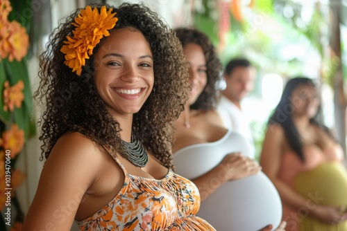 Pregnant women celebrating the third trimester with smiles and support, Generative AI