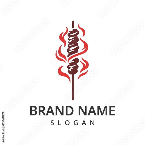 Satay logo design template, indonesian traditional food symbol,  grilled meat icon