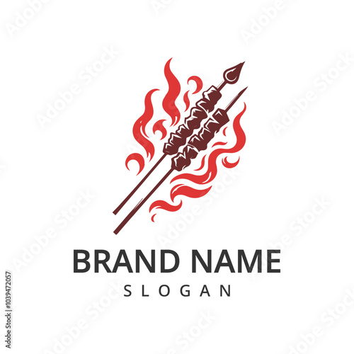 Satay logo design template, indonesian traditional food symbol,  grilled meat icon