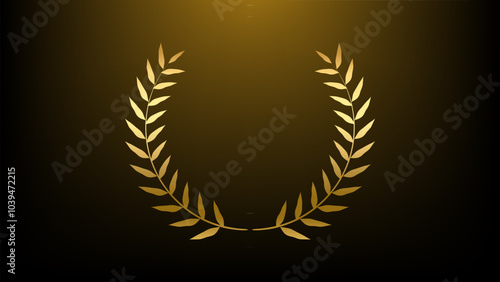 Gold laurel wreath, Golden circular laurel olive branches greek wreath vector illustration, A winner award of olive, stars of victory symbol, achievement heraldry symbol isolated on dark background