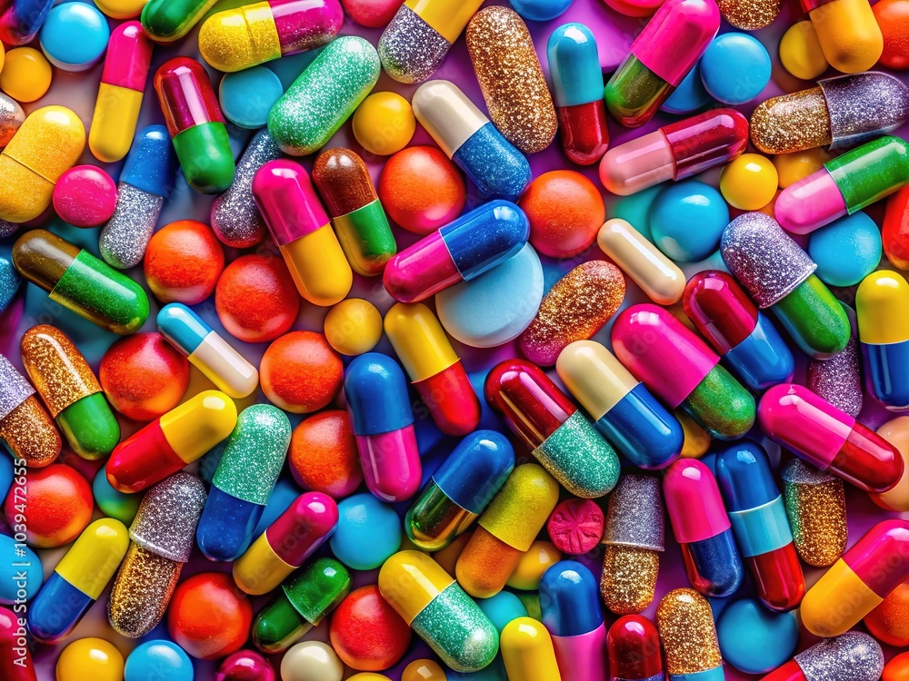 A kaleidoscope of vibrant capsules, a seamless background for bold designs. A kaleidoscope of vibrant capsules, a seamless background for bold designs.