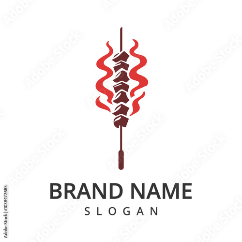 Satay logo design template, indonesian traditional food symbol,  grilled meat icon